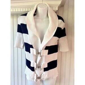 VTG Ralph Lauren Striped Nautical Sweater 100% Cotton Shawl Neck Toggle Sz L